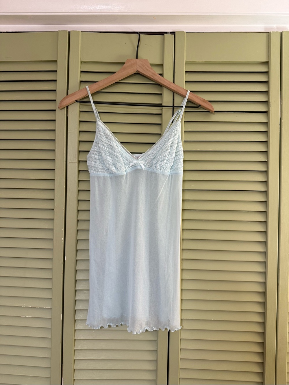 Victorias Secret Sheer Light Blue Lace-Top Slip